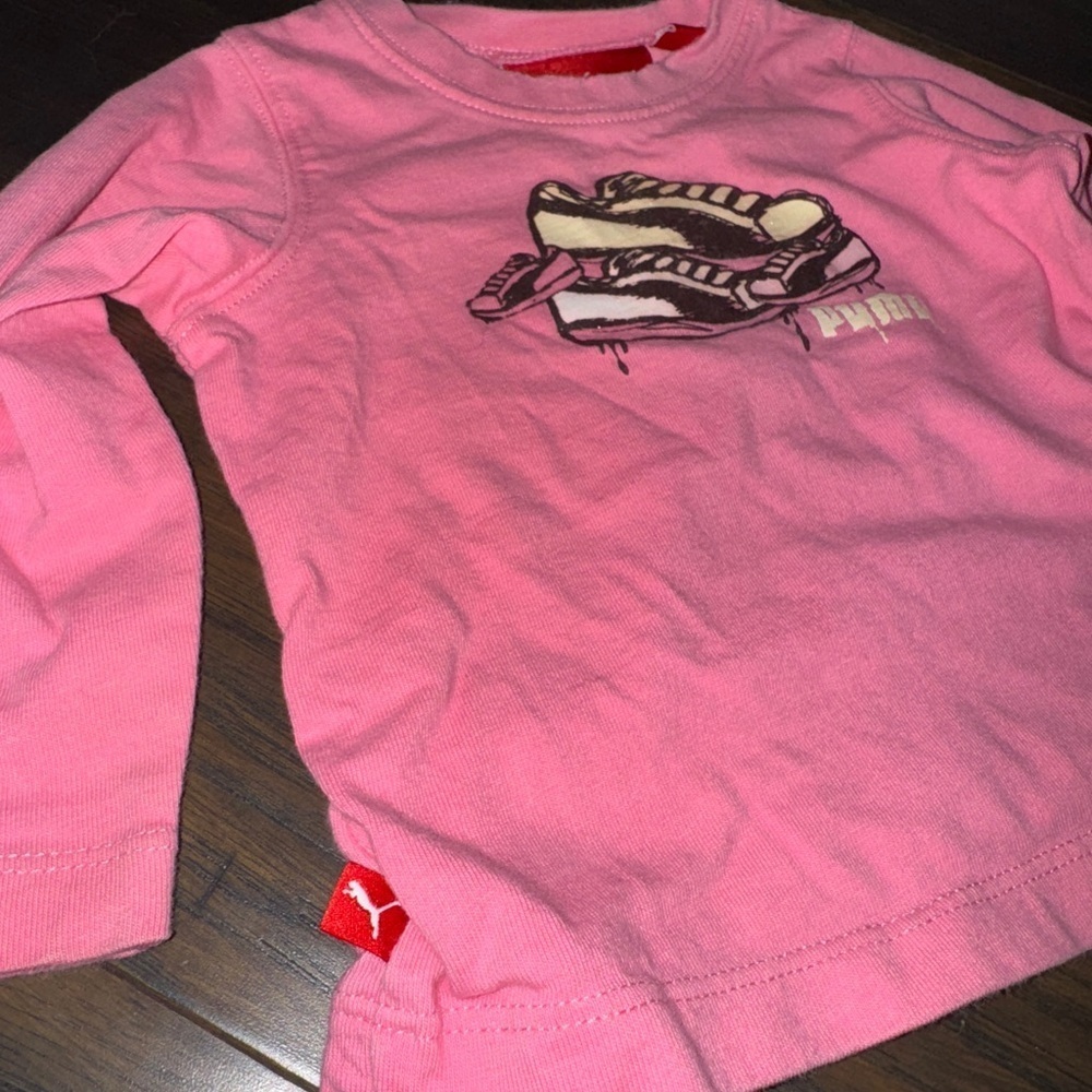 Puma Pink Long Sleeve Tee with Graphic Design - Picture 2 of 4